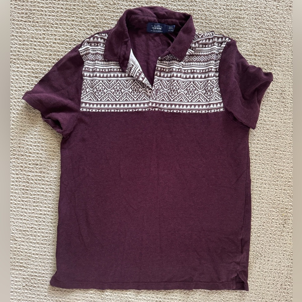 Topman Maroon and White Polo Shirt